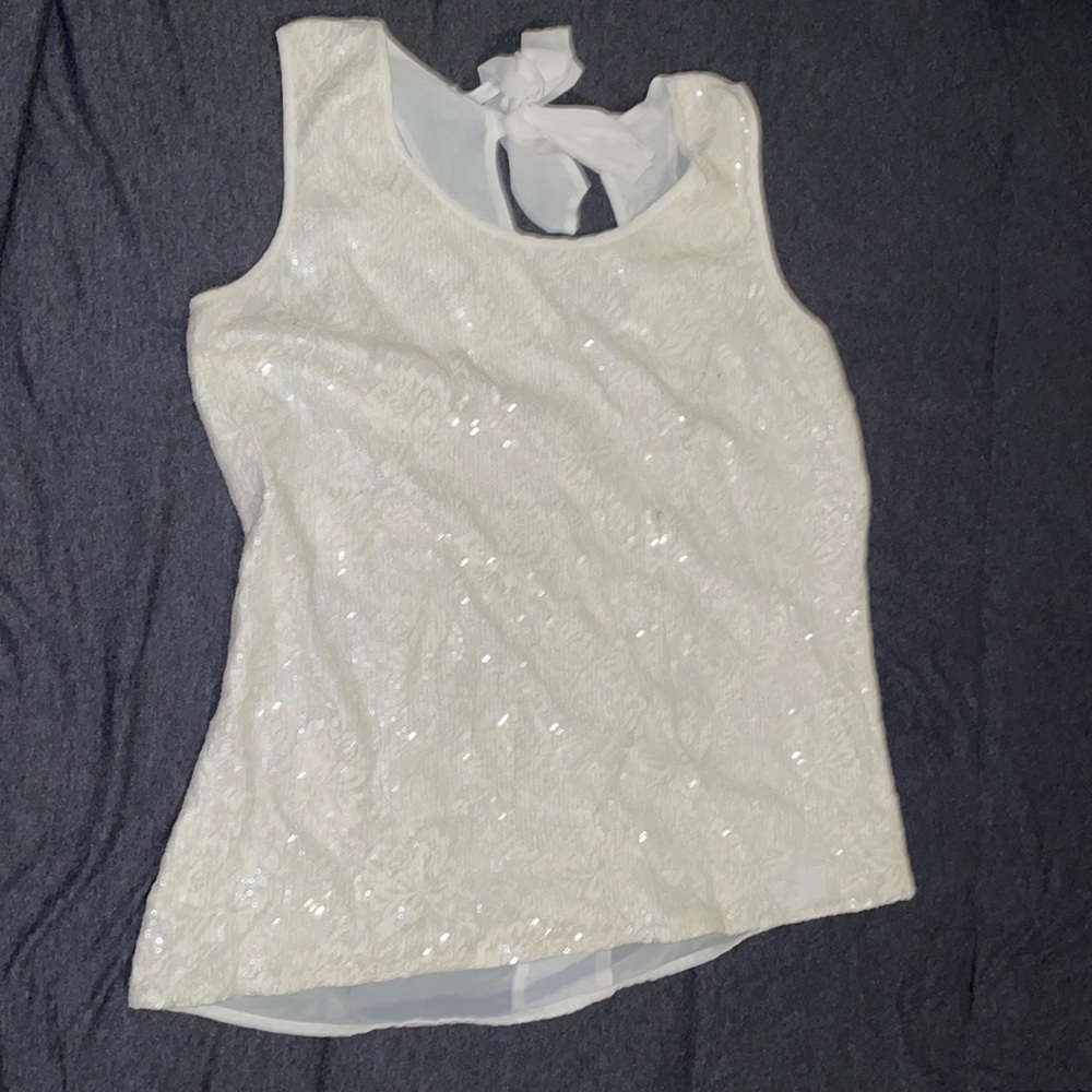 White sparkly sequined tank top blouse